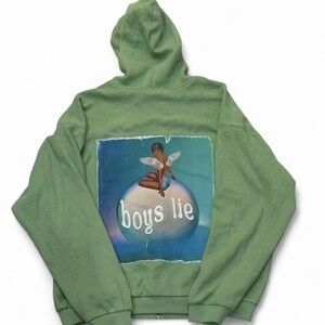 Boys Lie “Burst Your Bubble” Sage Green Waffle Graphic Hoodie Zip Up Jacket NWT